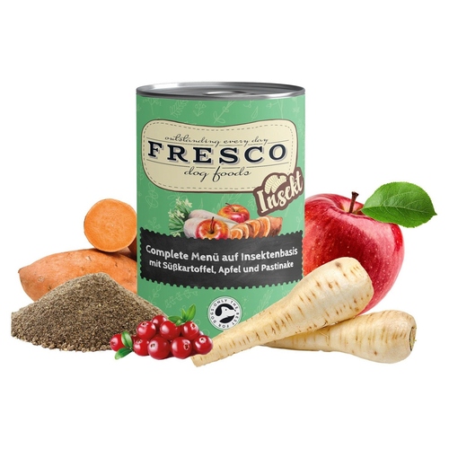 FRESCO Complete-Menü auf Insektenbasis mit Süßkartoffel, Pastinake und Apfel 400 g - 12 Stück