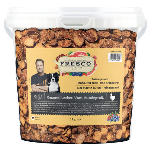 FRESCO Martin Rütter Trainingsdrops Huhn mit Blaubeeren und Kranbeeren 1 kg Eimer