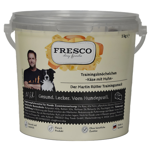 FRESCO Martin Rütter Trainingsknöchelchen Käse mit Huhn 1 kg Eimer
