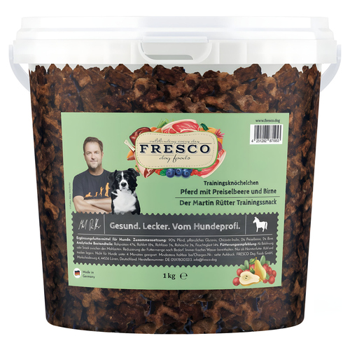 FRESCO Martin Rütter Trainingsknöchelchen Pferd mit Preiselbeeren und Birne 1 kg Eimer
