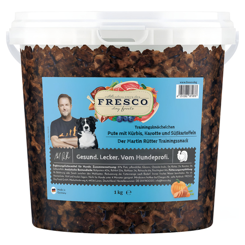 FRESCO Martin Rütter Trainingsknöchelchen Pute mit Kürbis, Karotte und Süßkartoffel 1 kg Eimer