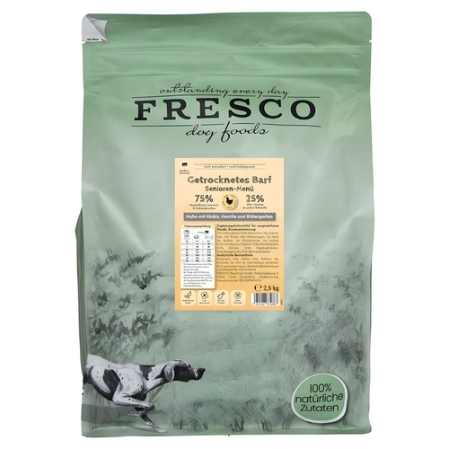 FRESCO TrockenBarf Senioren-Menü Huhn mit Kürbis, Kamille, Blütenpollen und Gesundheitskräutern 2,5 kg