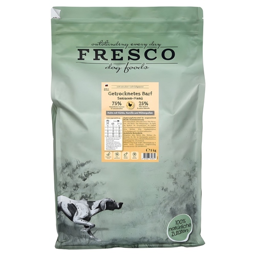 FRESCO TrockenBarf Senioren-Menü Huhn mit Kürbis, Kamille, Blütenpollen und Gesundheitskräutern 5 kg