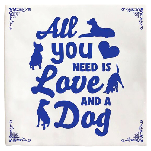 Flamingo Dekofliese "All you need is Love and a Dog"