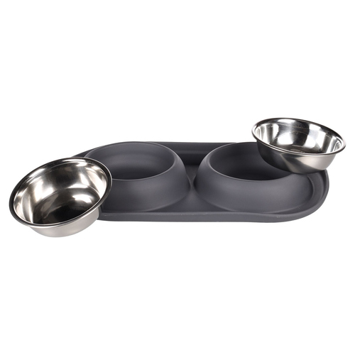 weitere Abbildung Flamingo Futter- und Trinknapf Duo Dinner Grafa oval dunkelgrau fr Katzen