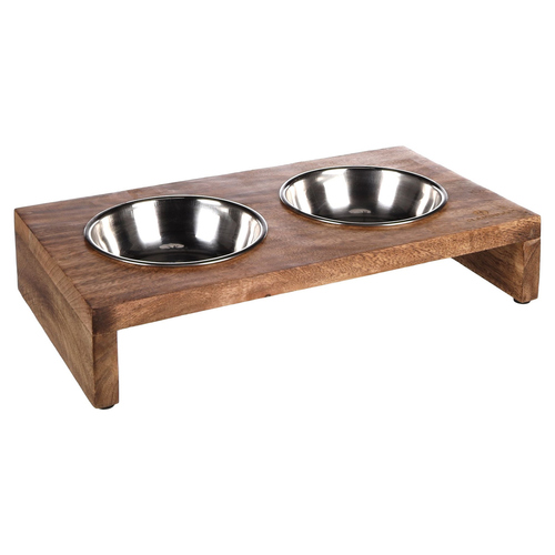 Flamingo Futter- und Trinknapf Duo Dinner silber/braun für Hunde