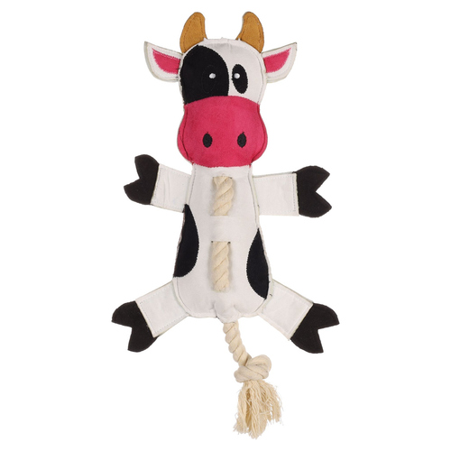 Flamingo Hundespielzeug Charda Kuh mit Seil weiß/schwarz