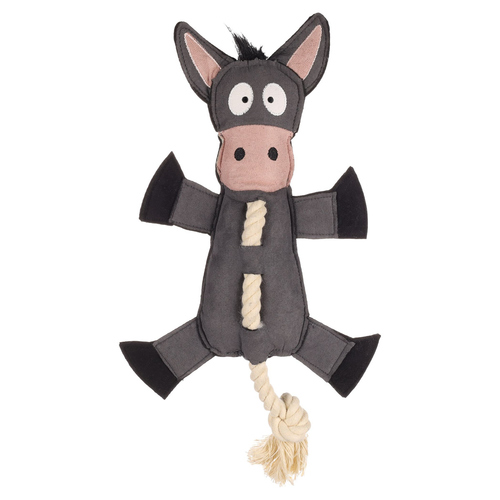 Flamingo Hundespielzeug Chordo Esel mit Seil grau