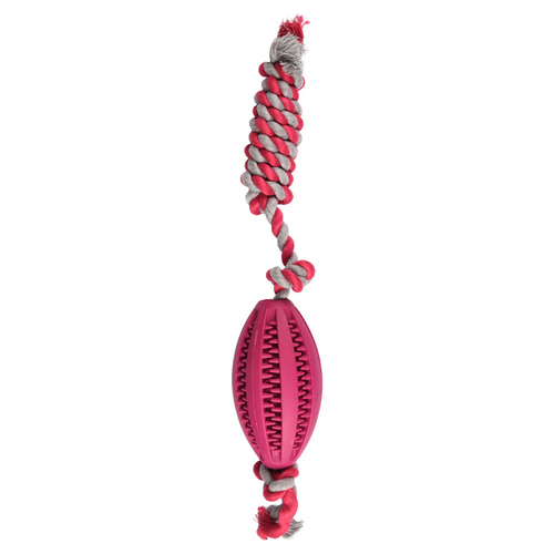weitere Abbildung Flamingo Hundespielzeug Dental Gummi Rugbyball mit Seil