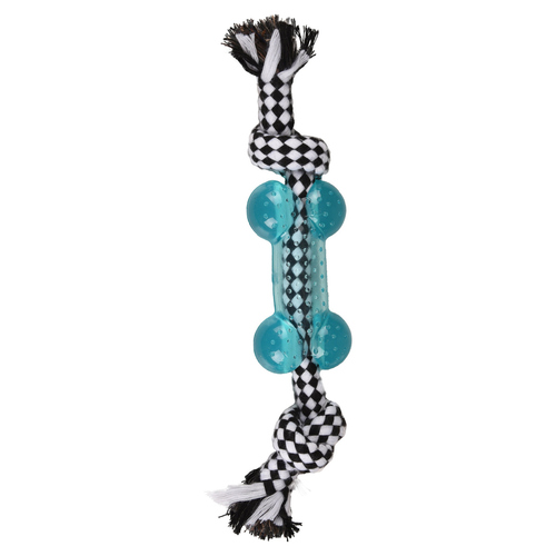 Flamingo Hundespielzeug Djengo Seil + TPR Hundeknochen blau