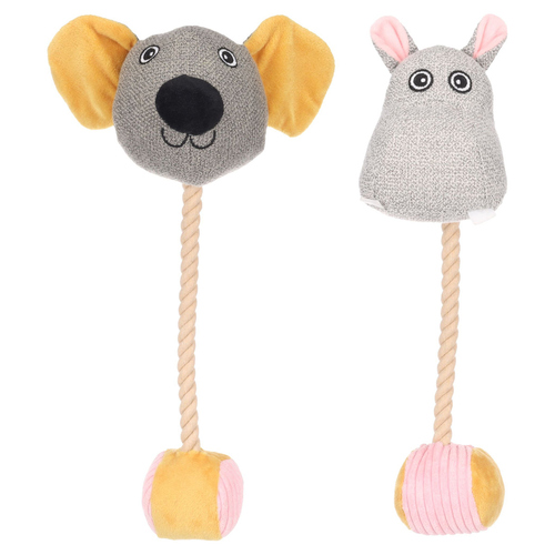 Flamingo Hundespielzeug Felsy Maus & Nilpferd mit Ball und Seil für Welpen