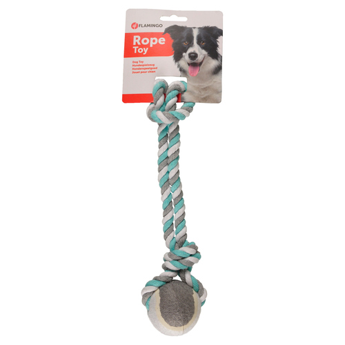 weitere Abbildung Flamingo Hundespielzeug Jim Ziehtau Tennisball Baumwolle mint/wei