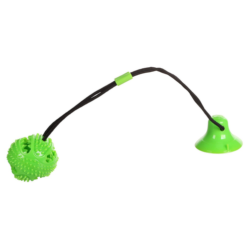 Flamingo Hundespielzeug Kleva Ball und Saugnapf mit Seil grün