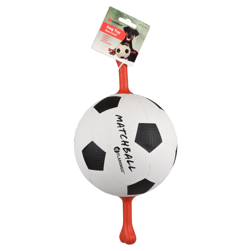 weitere Abbildung Flamingo Hundespielzeug Matchball Fuball mit roten Griffen