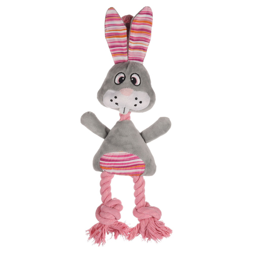 Flamingo Hundespielzeug Pieno Kaninchen Mit Seil grau