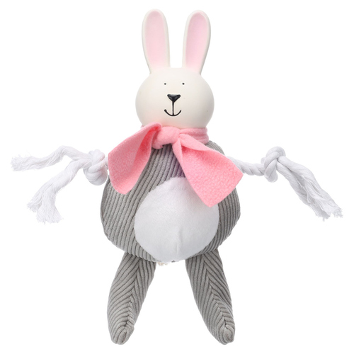 Flamingo Hundespielzeug Sjala Kaninchen mit Seil grau