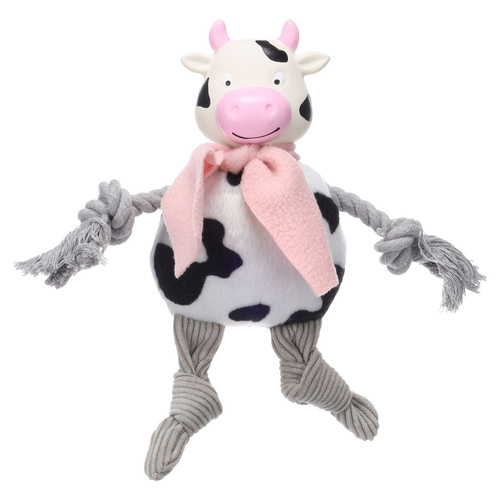 Flamingo Hundespielzeug Sjalo Kuh mit Seil weiß