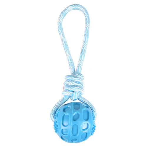 Flamingo Hundespielzeug TPR Rudo Ball mit Zugseil blau
