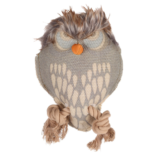 Flamingo Hundespielzeug Vacan Eule mit Seil khaki