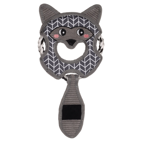 Flamingo Hundespielzeug Waschbär mit Seil grau