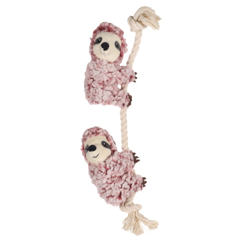 Flamingo Hundespielzeug zwei Faultiere mit Seil Hangta altrosa