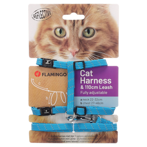 weitere Abbildung Flamingo Katzen Geschirr mit Leine Elza blau