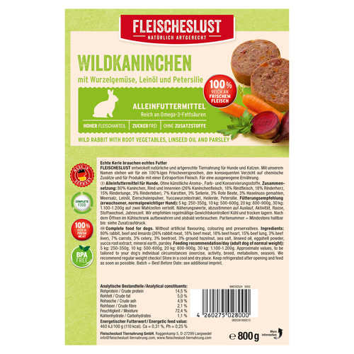 weitere Abbildung Fleischeslust Wildkaninchen mit Wurzelgemse, Leinl und Petersilie 800 g