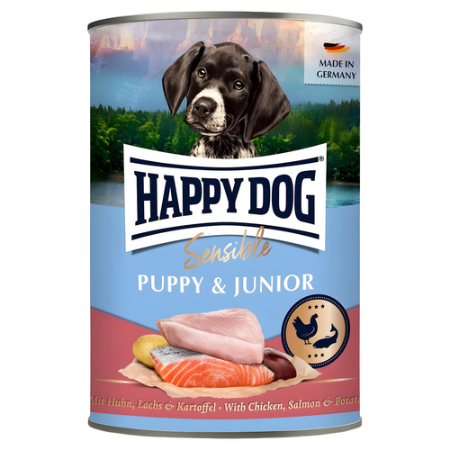 Happy Dog Sensible Puppy & Junior mit Huhn, Lachs & Kartoffel 400 g - 6 Stück