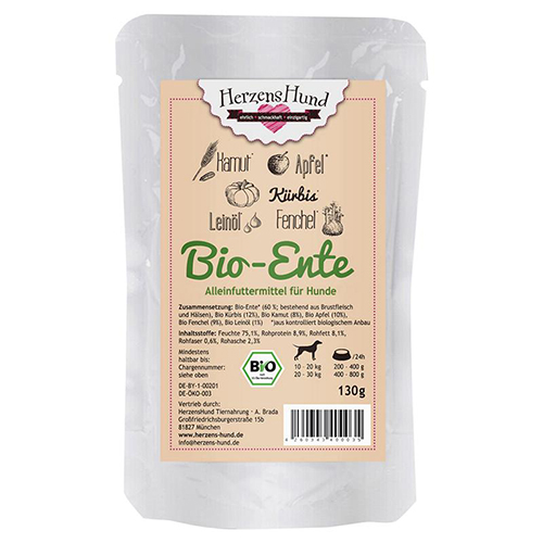 HerzensHund Bio-Ente mit Bio-Gemüse 130 g - 18 Stück