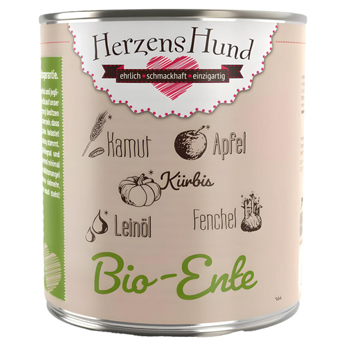 HerzensHund Bio-Ente mit Bio-Gemüse getreidefrei 800 g - 6 Stück