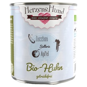 Abbildung HerzensHund Bio-Huhn mit Bio-Zucchini getreidefrei 800 g - 6 Stck