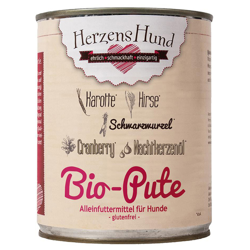 HerzensHund Bio Pute mit Bio Hirse 800 g - 6 Stück