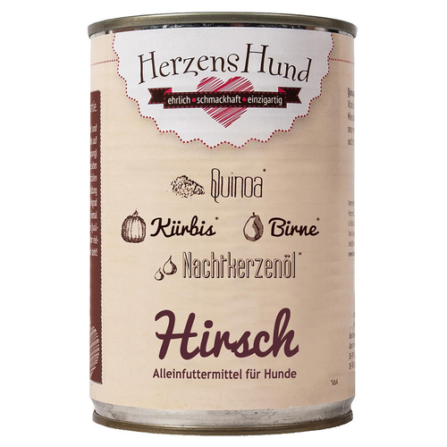 HerzensHund Hirsch mit Bio Quinoa 400 g - 12 Stück