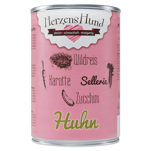 HerzensHund Huhn mit Wildreis, Karotte, Sellerie, Zucchini, Leinöl 400 g - 12 Stück