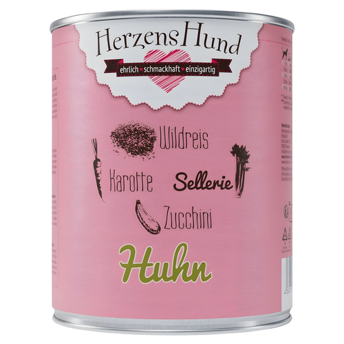 HerzensHund Huhn mit Wildreis, Karotte, Sellerie, Zucchini, Leinöl 800 g - 6 Stück