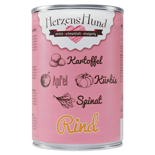 HerzensHund Rind mit Kartoffel, Kürbis, Apfel, Spinat, Leinöl 400 g - 12 Stück