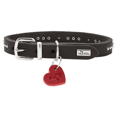 Hunter Aalborg Hearts Halsband: Leder, Nieten & Herz | Schwarz