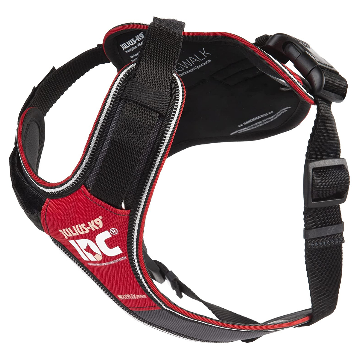 JuliusK9 Gepolstertes Hundegeschirr IDC Longwalk rot/grau