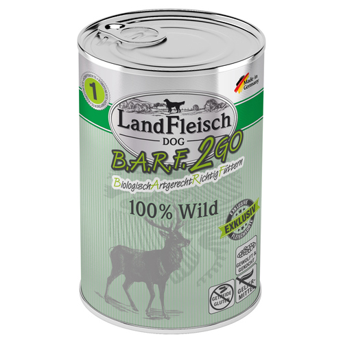 LandFleisch B.A.R.F. 2GO Exklusiv 100% vom Wild 400 g - 6 Stück