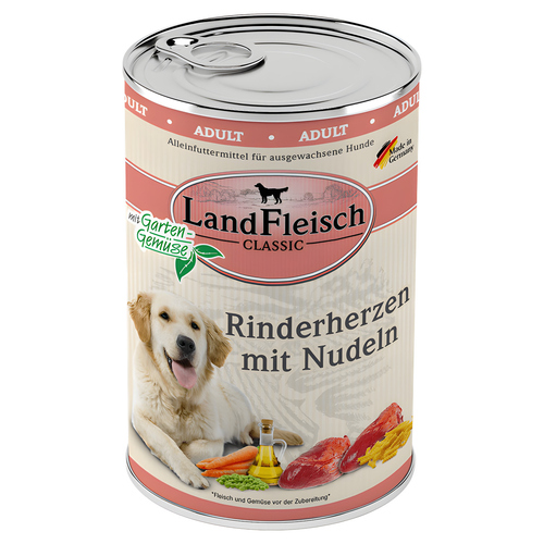 LandFleisch Classic Rinderherzen mit Nudeln & Gartengemüse 400 g - 6 Stück