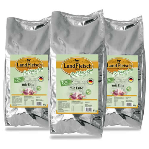 LandFleisch Softbrocken Adult mit Ente 3 x 5 kg
