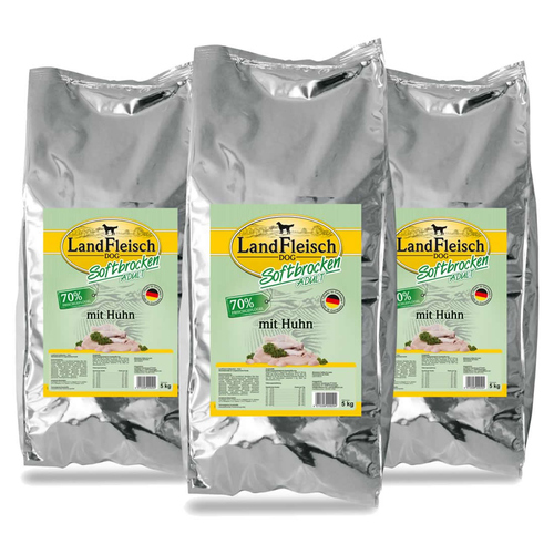 LandFleisch Softbrocken Adult mit Huhn 3 x 5 kg