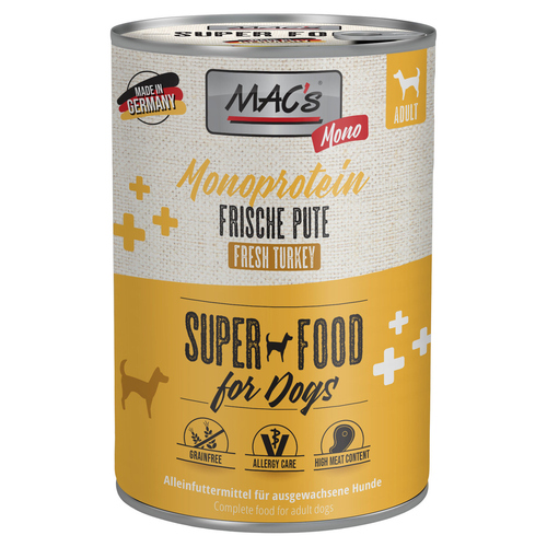 MACs Mono Sensitive mit Pute für Hunde 400 g - 6 Stück