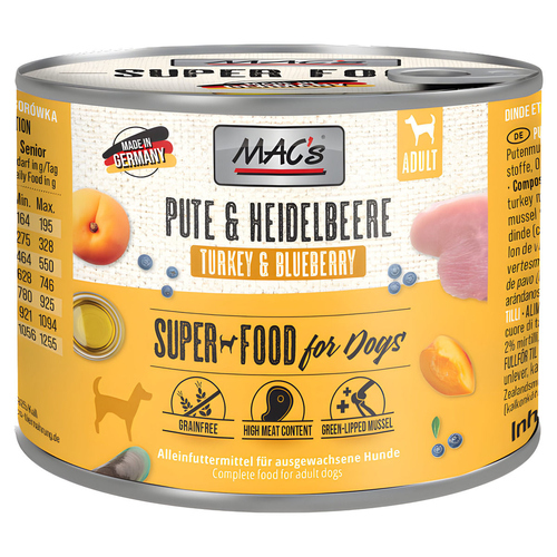 MACs Pute &amp; Heidelbeeren für Hunde 200 g 6 Stück