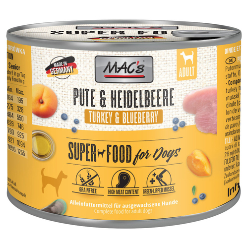 MACs Pute & Heidelbeeren für Hunde 200 g - 6 Stück