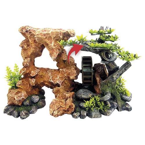 Nobby Aquariendekoration Fels und Wasserrad mit Pflanzen