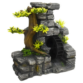 Abbildung Nobby Aquariendekoration Mauer mit Wasserrad und Pflanzen
