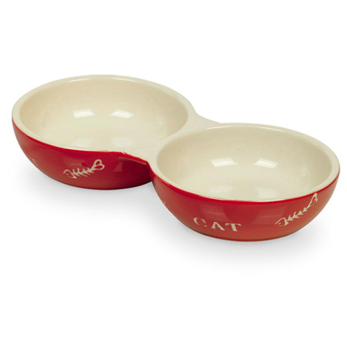 Nobby Katzen Keramik Doppelnapf Cat rot/beige