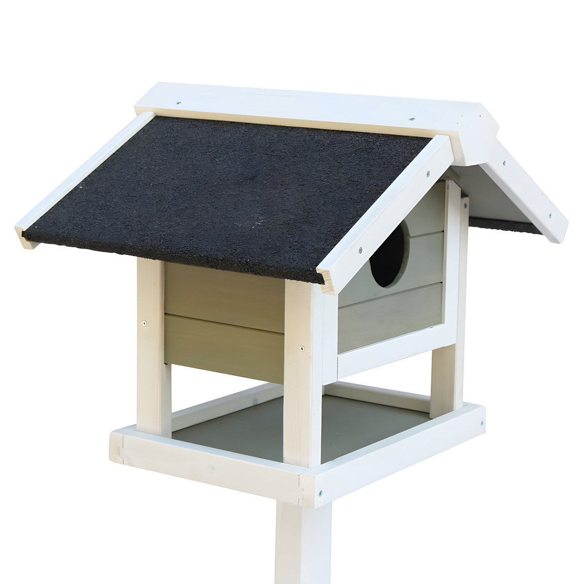 Glitzhome Vogelhaus Aus Massivholz – 30,5 Cm Hoch, Gewaschenes Weiß (Used-Look), Mit Abnehmbarer Rückwand & Aufhänger