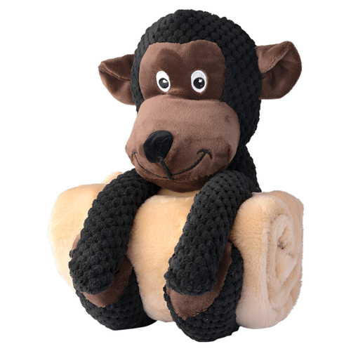 Pet-Joy Products Hundespielzeug DoggyToy Buddies 2-in-1 Kuscheltier mit Tuch Monkey